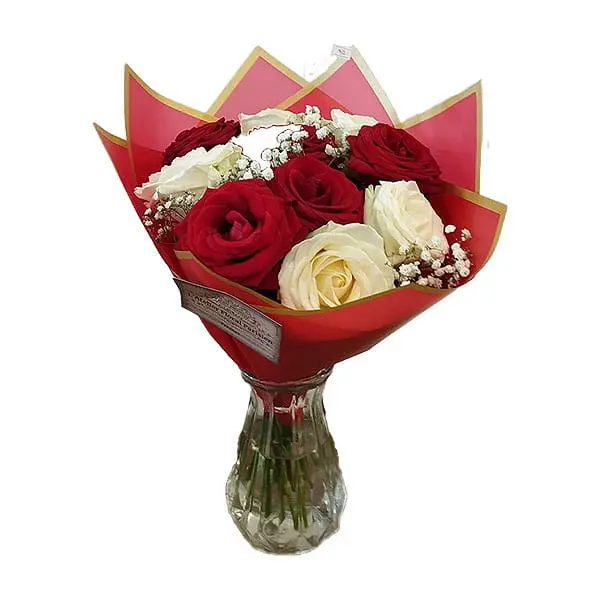 L'Artisan Floral Parisien, Fresnes : bouquet de roses rouges et blanches