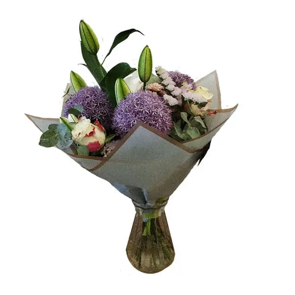 L'Artisan Floral Parisien, Fresnes : bouquet composé de lys , d'alliums, de roses et de fleurs de saison